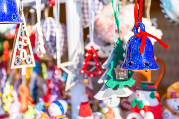 Colorful decorations at Christmas market in Strasbourg, Alsace
