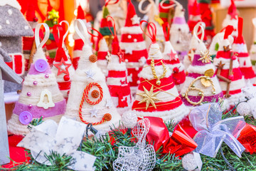 Colorful decorations at Christmas market in Strasbourg, Alsace