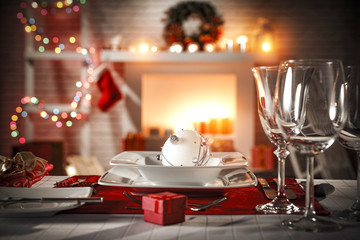 Christmas Eve table background and fireplace 