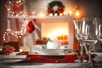 Christmas Eve table background and fireplace 