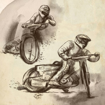 Speedway, Motorcycle Races - An Hand Drawn Illustration