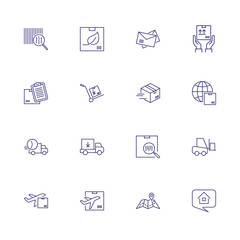 Parcel icons. Set of line icons. Envelope, barcode, express delivery, courier. Delivery concept. Vector illustration can be used for topics like transportation, freight, shipment