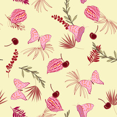 Sweet vintage Beautiful Floral pattern in the garden flowers. Tropical botanical  Seamless vector fashion fabric. Printing with in hand drawn style