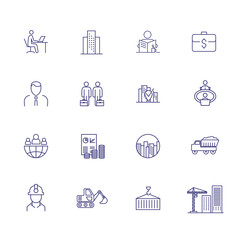 Construction business line icon set. Set of line icons on white background.Business concept.Office, building, worker. Vector illustration can be used for topics like architecture, business, investment