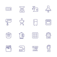 Inhouse devices line icon set. Set of line icons on white background. Soundbar, conditioner, fridge. Vector illustration can be used for topics like home, kitchen, technics