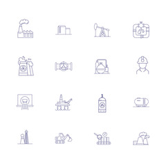 Oil manufacturing line icon set. Engineer, factory, oil derrick. Urban and business concept. Vector illustration can be used for topics like business, modern life, industry