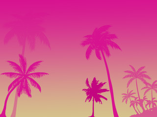 Fototapeta na wymiar pink silhouettes of palm trees on pink red background, several palm trees, place for inscription