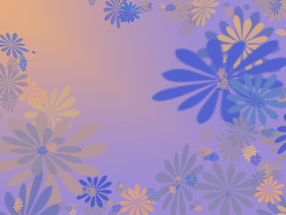 floral print, blue, gray, yellow flowers on lilac background, illustration