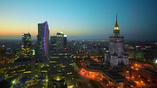 Skyline Warsaw City by night, Poland