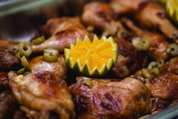 Details of homemade food made in Brazil, meat vegetables and other Brazilian spices.