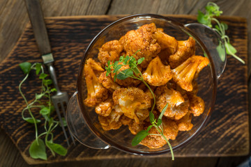 Cauliflower rosettes in a herbal marinade.
