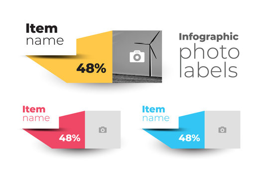 Infographic Layout with Multicolored Tabs and Photo Placeholders