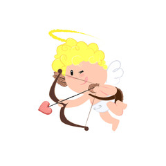 Cheerful cartoon Cupid doing archery. Love concept. Vector illustration can be used for topics like dating, Valentines day, romance