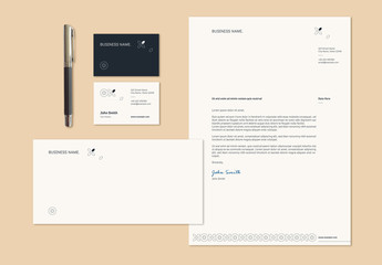 Stationery Set Layout with Thin Line Illustrations