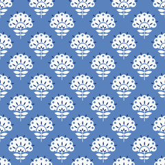 Abstract blue floral retro seamless pattern