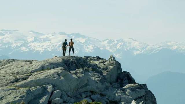 Aerial of climbers on top Mount Habrich Canada