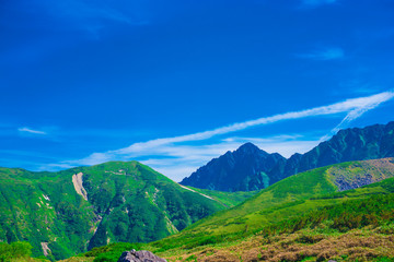 Fototapeta premium Mountain view of Tateyama in Toyama, Japan. Toyama is one of the important cities in Japan for cultures and business markets.