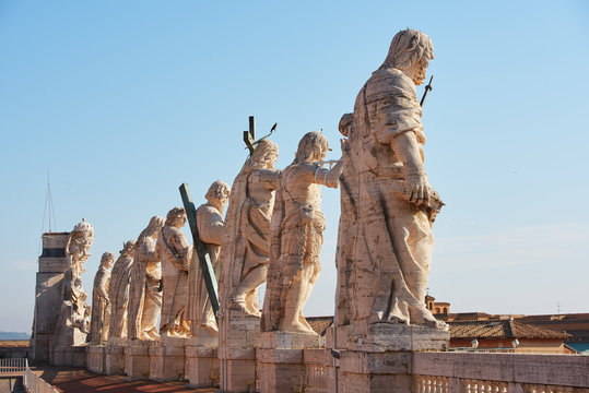 Sculptures on the roof of the Cathedral of St. Peter on a sunny day