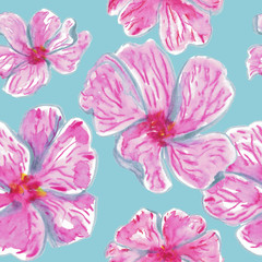 Watercolor hand drawn vivid pink flowers seamless pattern. Design for postcards, valentines, textile, covers and packaging.