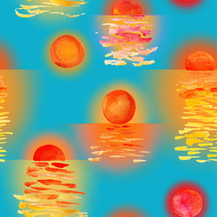 Seamless with watercolor sea sunsets 