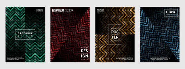 Vector set of cover design template with minimal geometric patterns; Pixel art; Modern different color gradient.