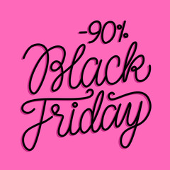 Fototapeta na wymiar Black Friday line lettering handwritten text with vintage rays. Vector illustration isolated on pink background. 