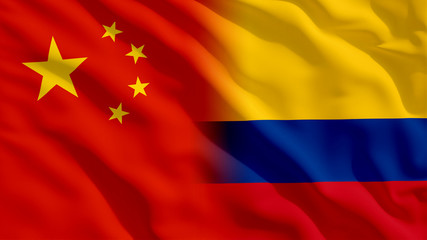 Waving China and Colombia Flags