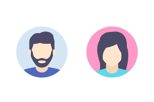 Avatars, default photo placeholder, man and female profile pictures