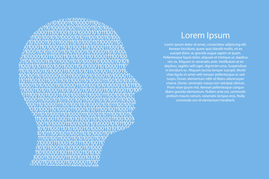 Silhouette of male head on the side cyber mind abstract schematic from white ones and zeros binary digital code on light blue background for banner, poster, greeting card. Vector illustration.