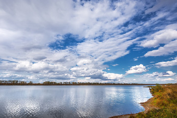 Autumn landscape on the river. Western Siberia, Novosibirsk region, Russia