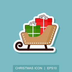 Santa sleigh with gift box icon