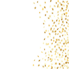 Gold star confetti celebration isolated on white background. Falling stars golden abstract pattern decoration. Glitter confetti Christmas card, New Year. Shiny sparkles. Vector illustration