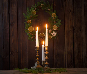 Christmas decoration on old wooden background