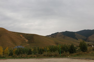 landscape with mountains and blue sky