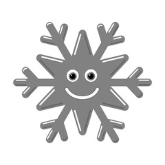 Snowflake smiley baby face. Cute winter gray snow flake, smile, isolated white background. Happy fun character, kid emoticon. Drawing cartoon doodle. Holiday child decoration. Vector illustration