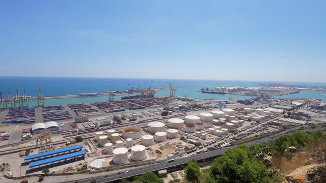 Panorama on Barcelona maritime port, Montjuic