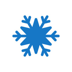 Snowflake blue icon. Cartoon snow flake sign isolated on white background. Symbol of Christmas holiday, winter celebration. New Year silhouette pattern for decoration. Vector illustration
