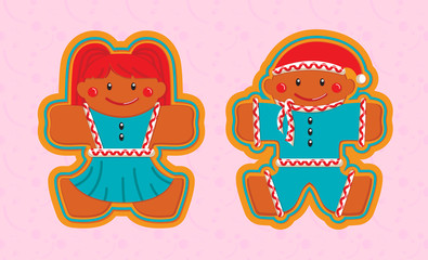 Obraz na płótnie Canvas Gingerbread man and woman seamless pattern. Cute vector background for new year's day, Christmas, winter holiday, cooking, new year's eve, food, etc. Cute Xmas background.