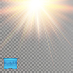 Abstract light effects of glowing warm yellow sun, star burst.