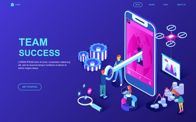 Modern flat design isometric concept of Team Success decorated people character for website and mobile website development. Isometric landing page template. Vector illustration.