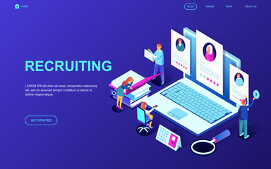 Modern flat design isometric concept of Recruiting decorated people character for website and mobile website development. Isometric landing page template. Vector illustration.