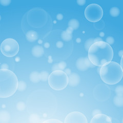 Light blue abstract background with a bokeh in the form of circles. Underwater world with air bubbles. Vector illustration.
