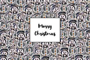 Merry Christmas card (Merry Christmas in english) with snow man as a background