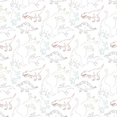 Vector seamless pattern with dinosaur outline background