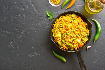 Vegetarian pilaf in frying pan