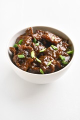Mongolian beef in bowl