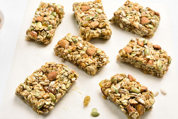 Healthy granola bar, top view