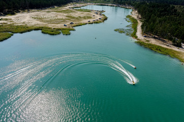 Aerial view of Blue Lake beach in Tyumen. Russia