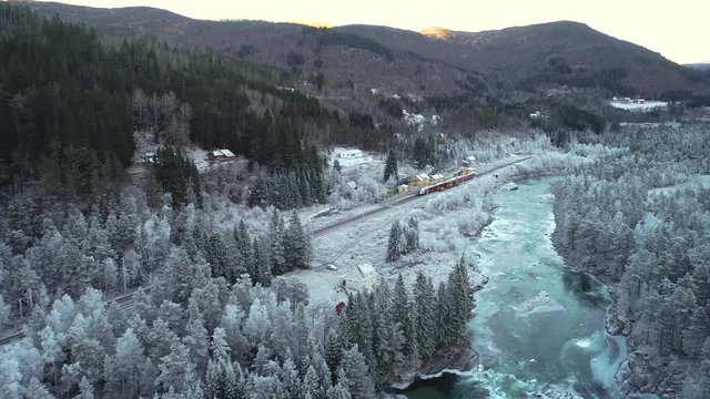 Train Oslo - Bergen in mountains. Hordaland, Norway.