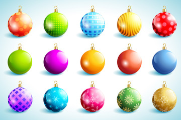 Set of bright glowing Christmas balls